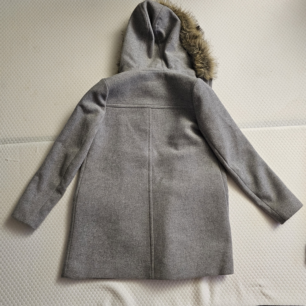 J.CREW Gray Hooded Coat with Faux Fur Trim - Size 2 - Picture 2 of 12